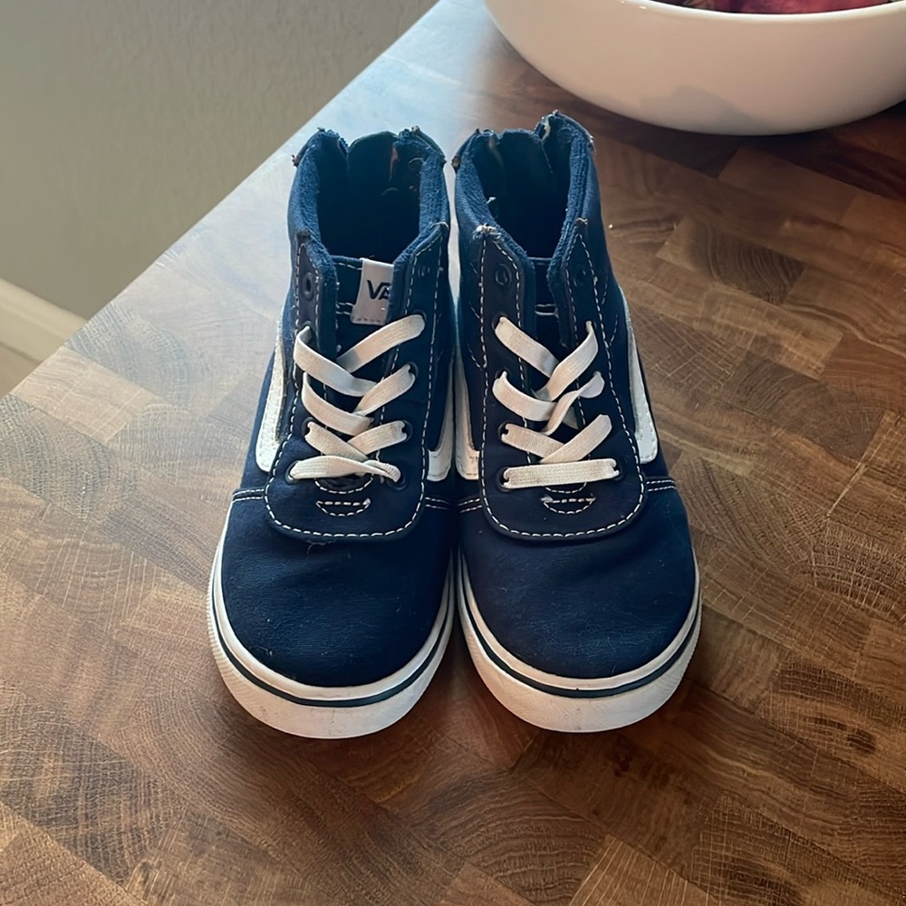 Toddler Navy Blue and White Vans High Top